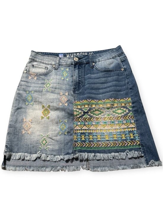 Hydraulic Dresses & Skirts - Hydraulic Wm 8 Boho Jean Denim Vintage Fade Y2K Festival Maxi Embroidered Floral
